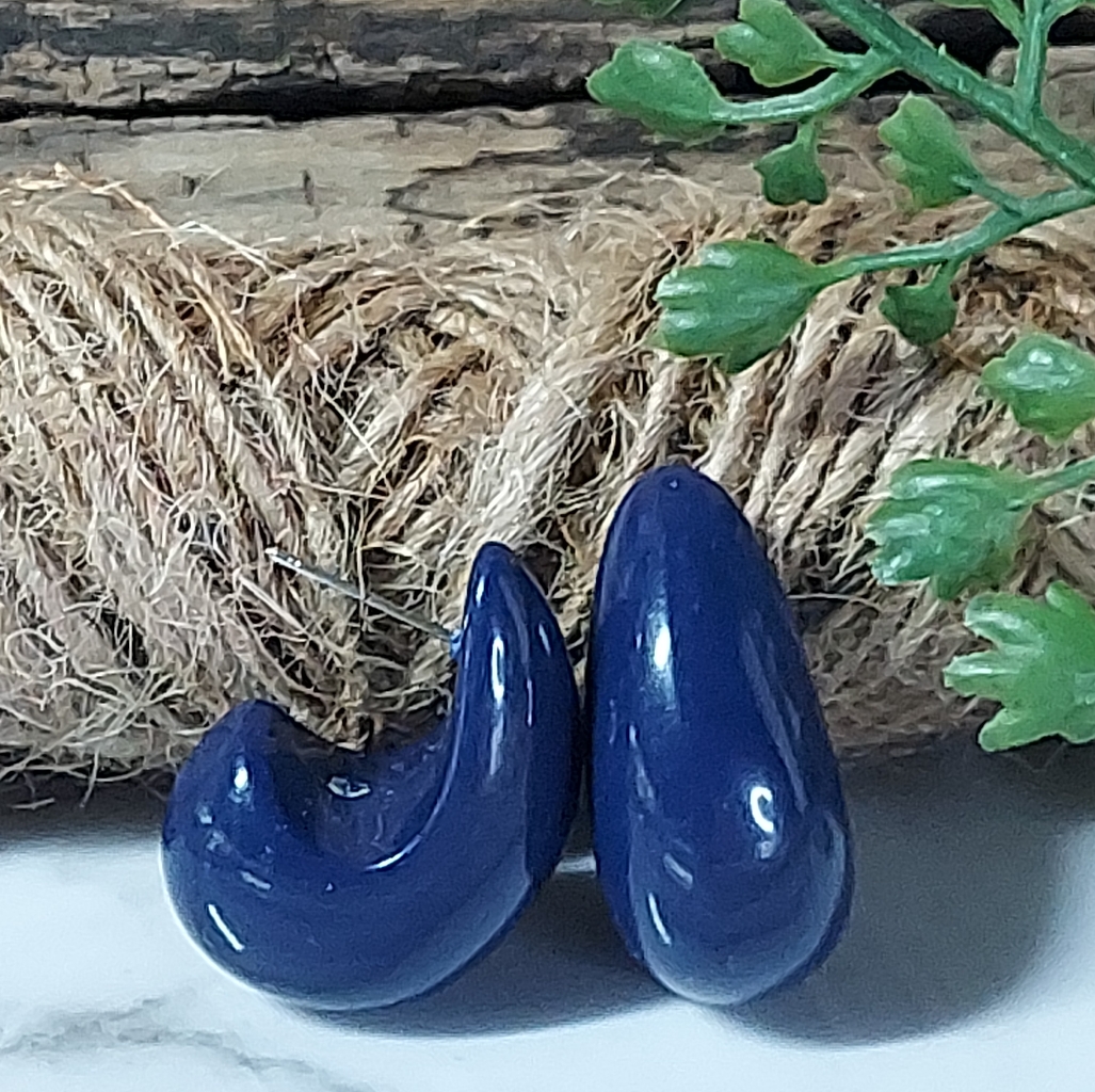 E2439 Chunky Blue Acrylic Open Back Statement Hoop Earrings